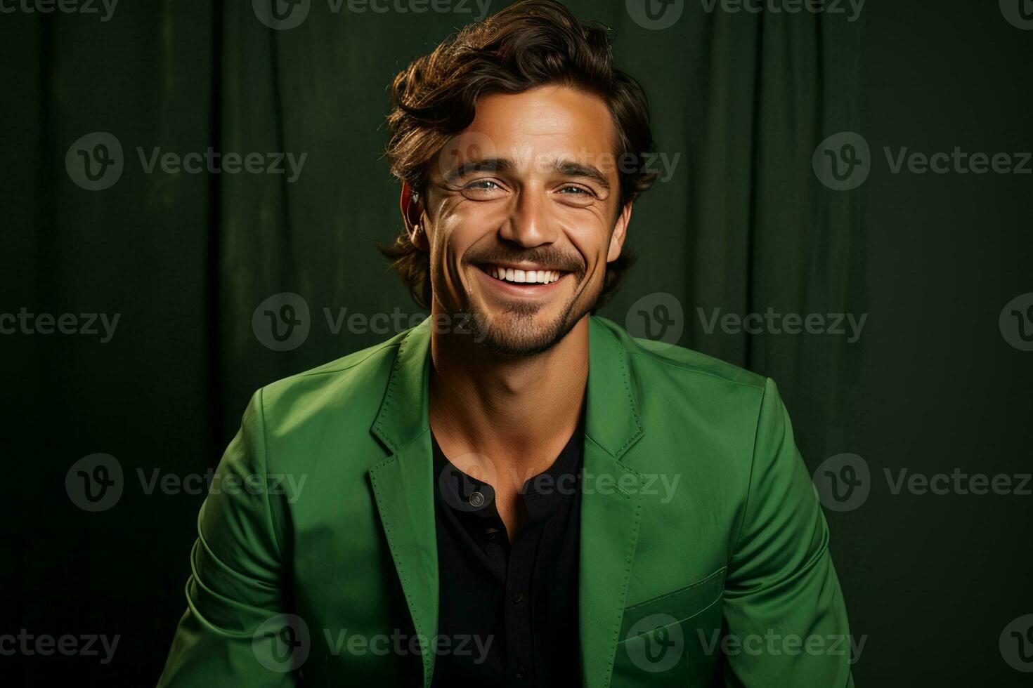 Handsome young man laughing, created with generative AI photo