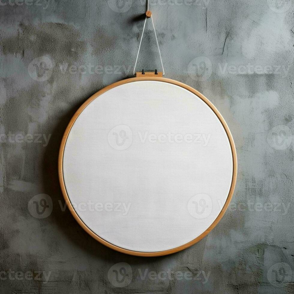 Empty white canvas on wooden hoop, created with generative AI photo