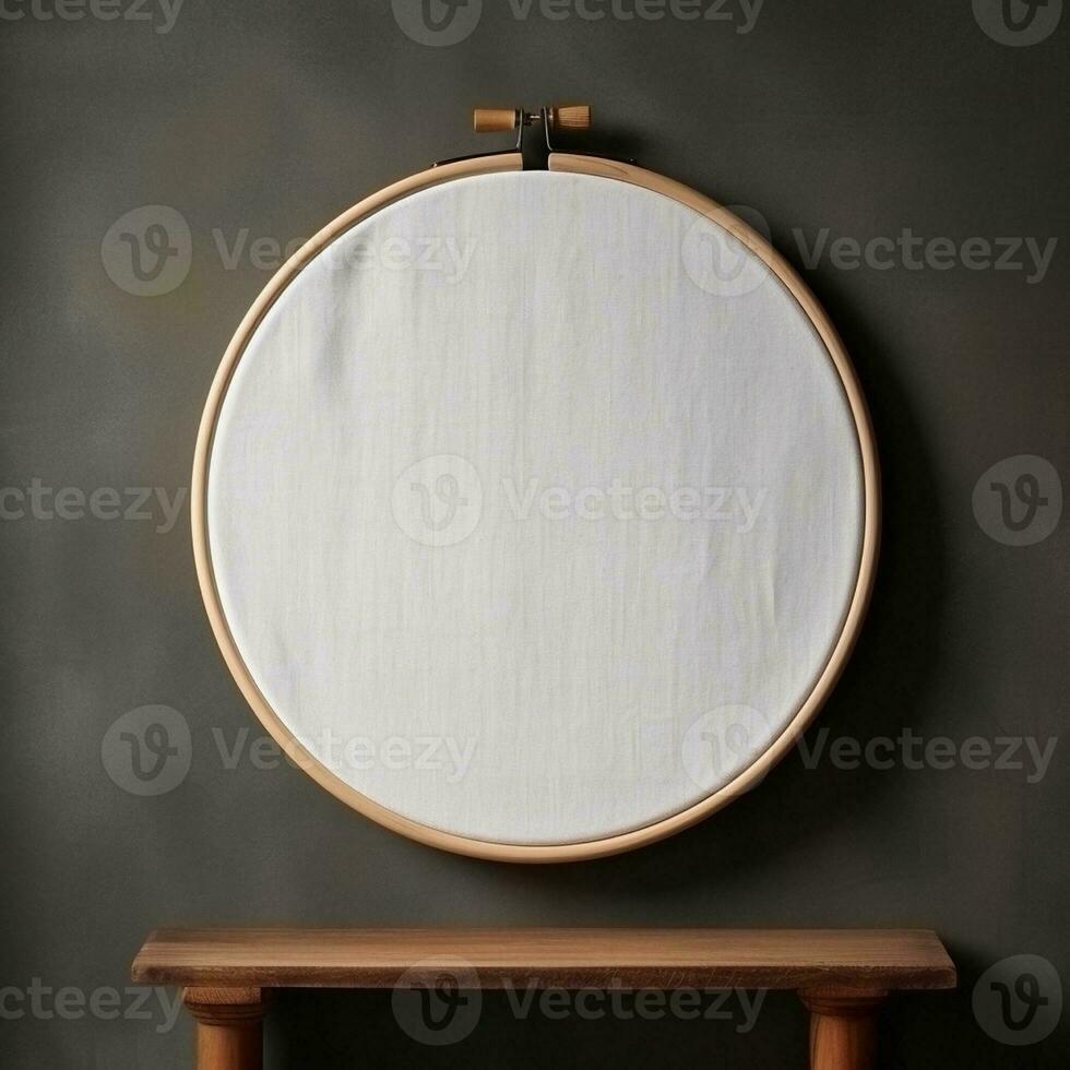 Empty white canvas on wooden hoop, created with generative AI photo
