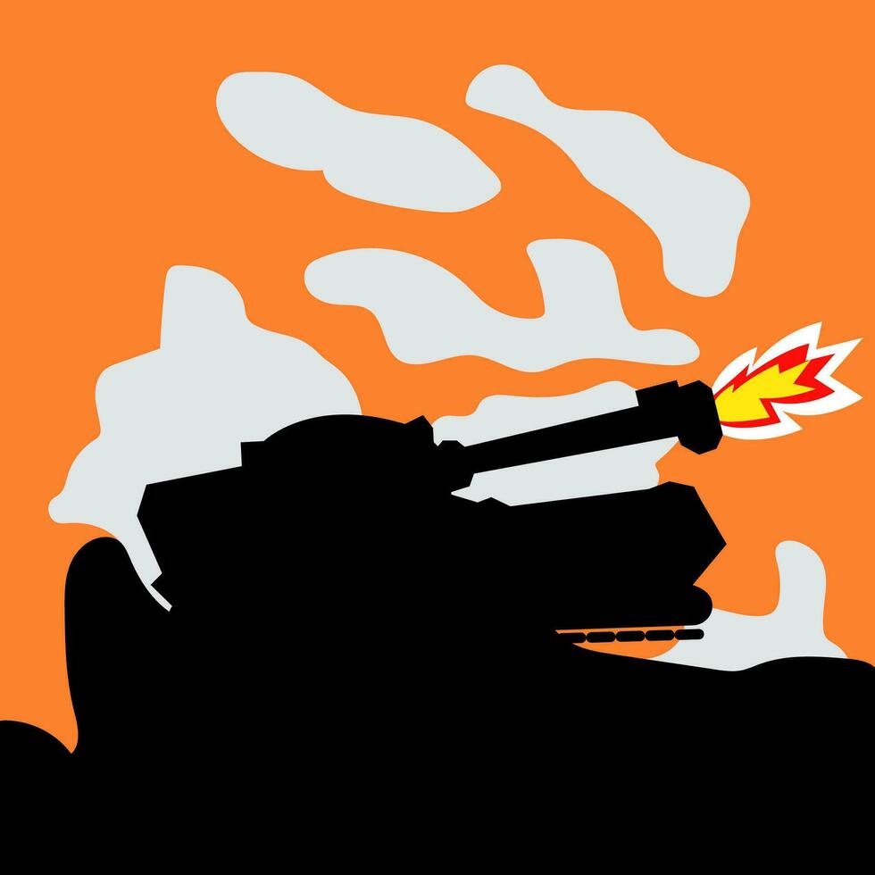 Illustration of a flat black tank fighting vehicle in the afternoon. vector