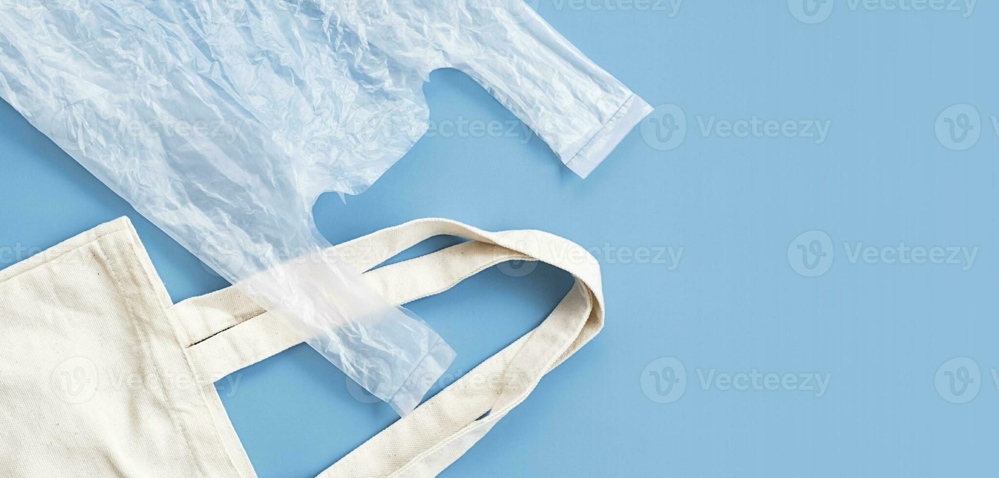 Choose reusable tote bag or disposable plastic bag. photo