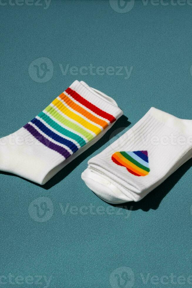 Rainbow socks layout. Symbolic pride month LGBT. photo