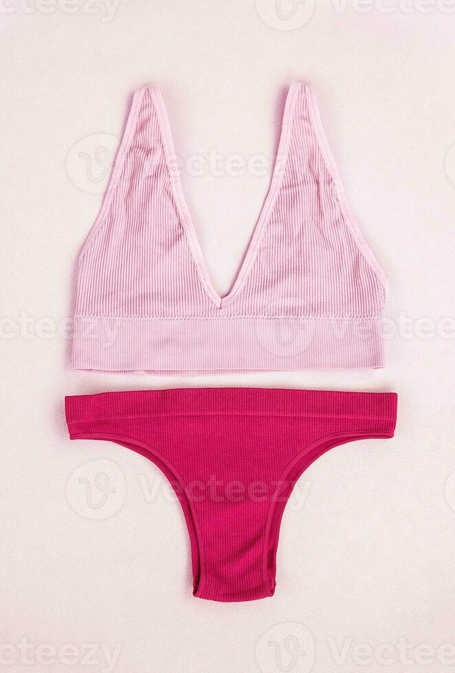 Females underwear set. Monochrome flat lay. photo