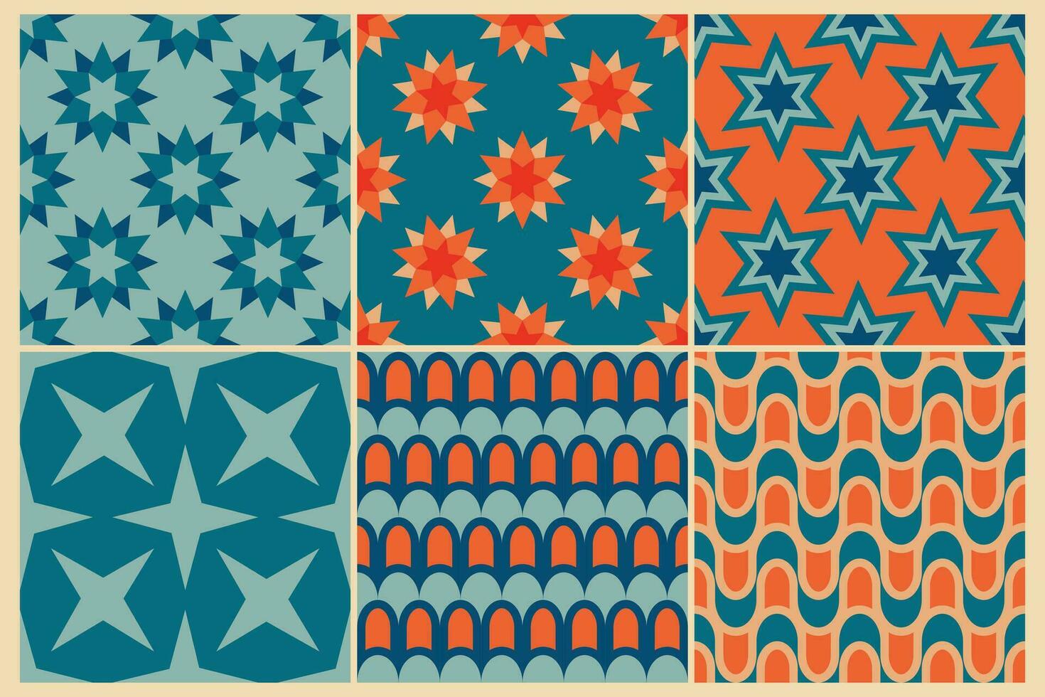 60s retro seamless patterns. Vintage geometrical seamless backgrounds 50s and 60s vector