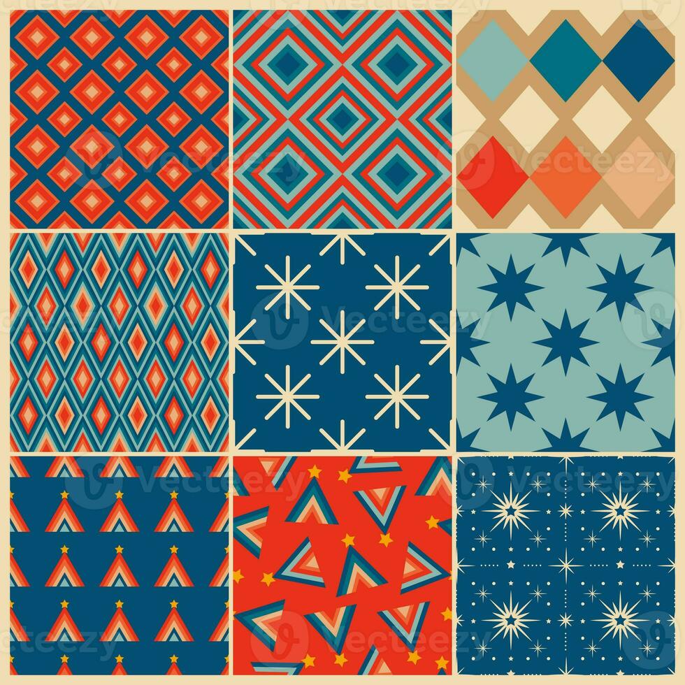 Retro seamless patterns in the style of the 50s and 60s.Mid century patterns photo