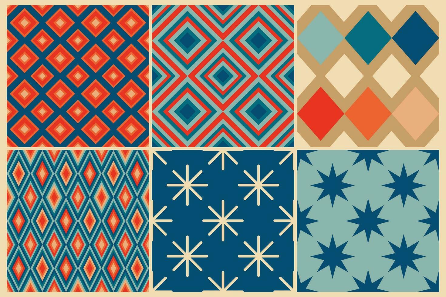 Geometry retro seamless patterns in the style of the 50s and 60s vector