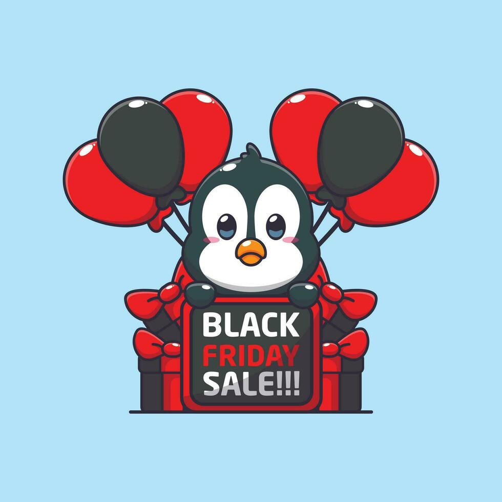 cute penguin happy in black friday sale cartoon vector illustration