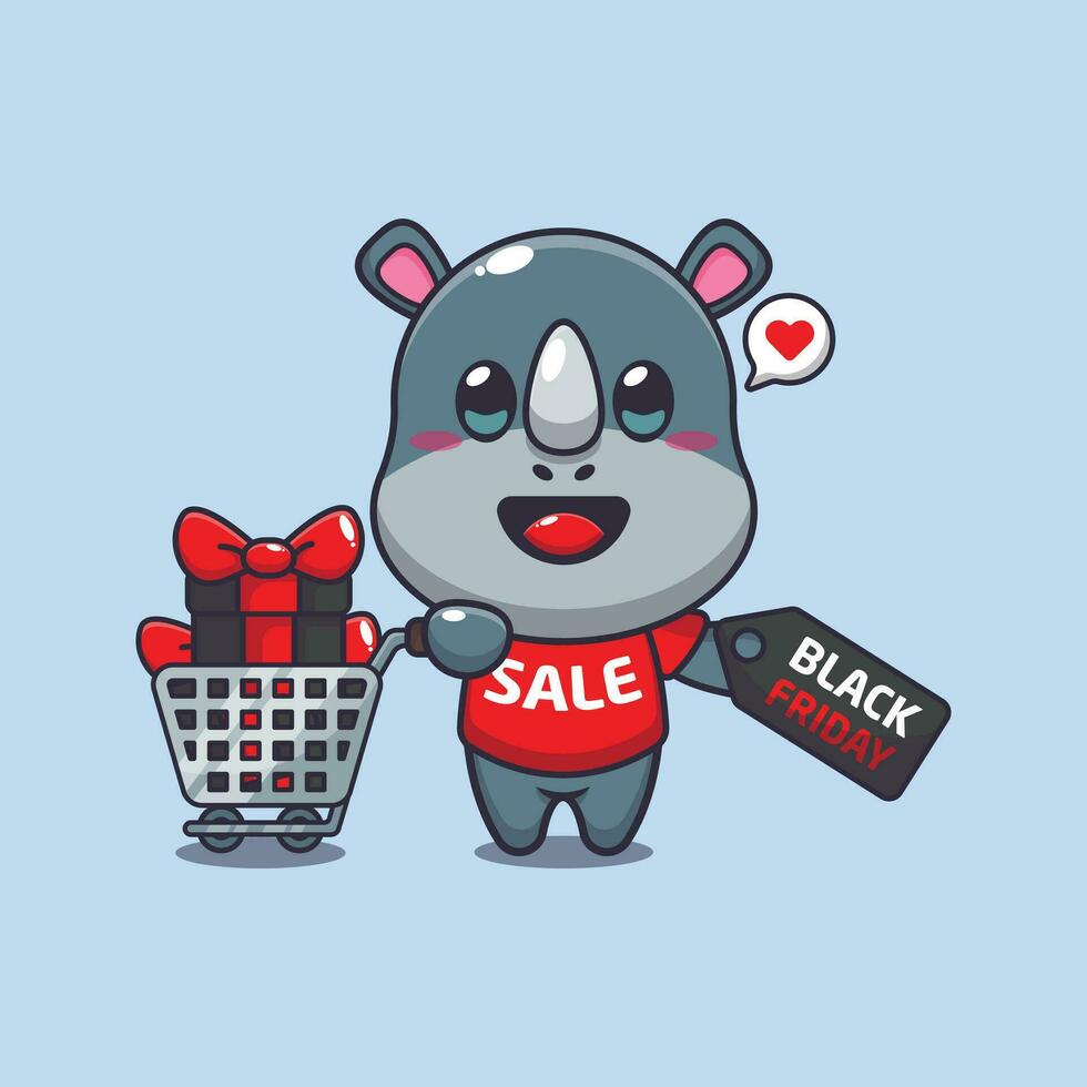 cute rhino with shopping cart and discount coupon black friday sale
