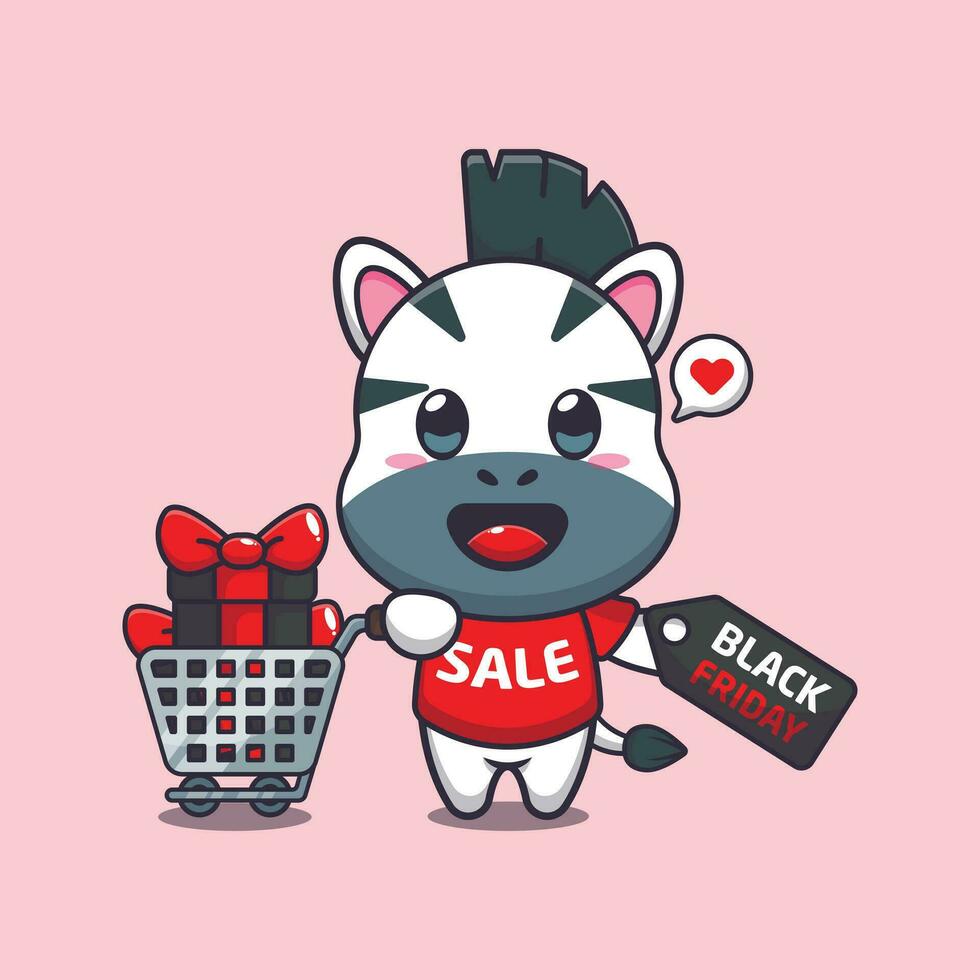 cute zebra with shopping cart and discount coupon black friday sale