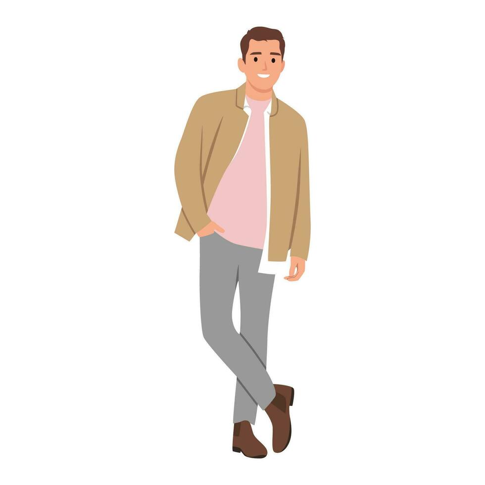 hermoso elegante joven hombre actitud para Moda modelo. vector