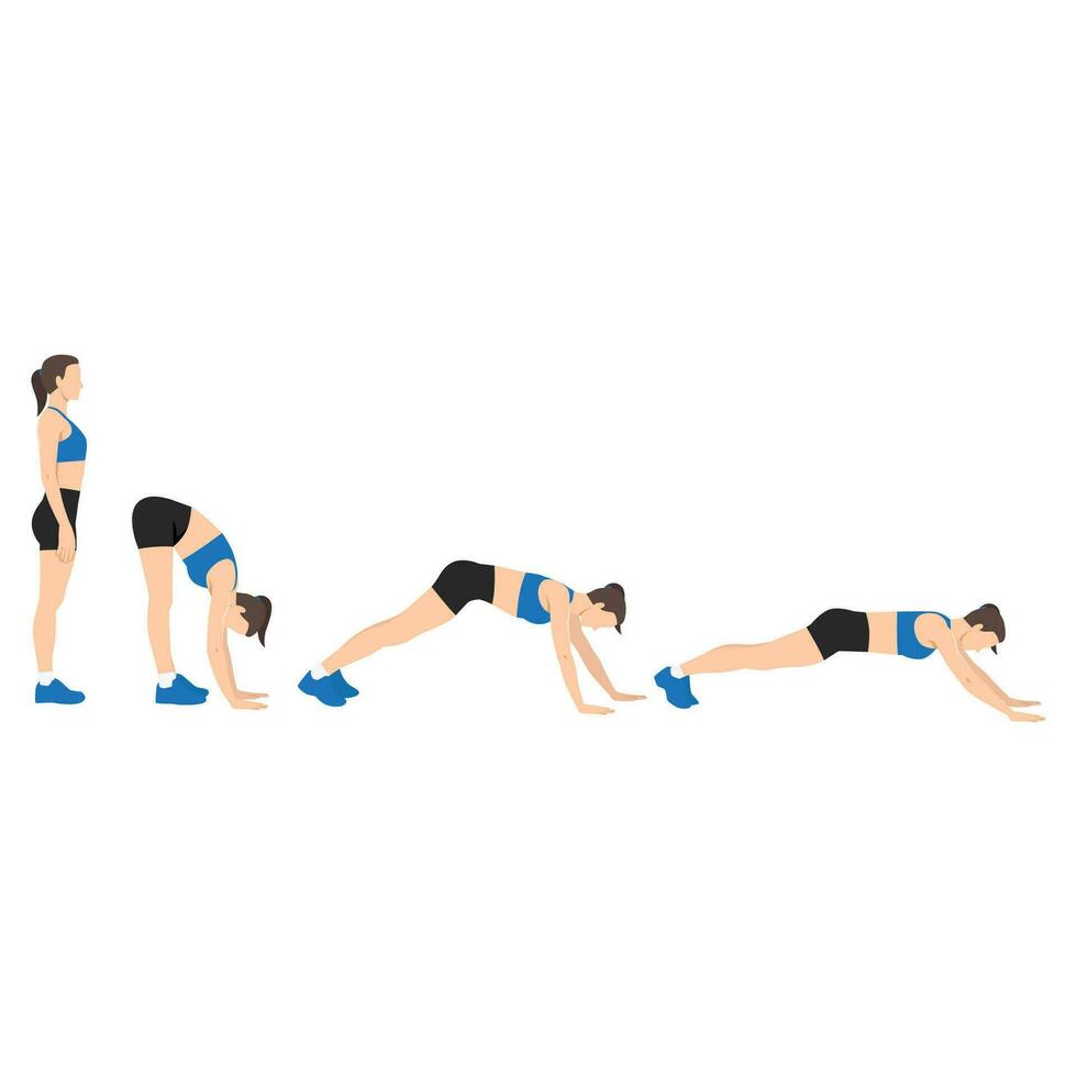 Woman Doing Inchworm Walking Exercise Fitness Home Workout Guidance. vector