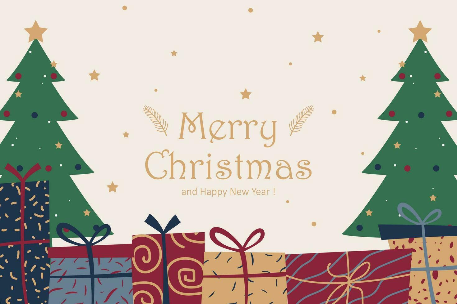 Christmas gift box illustration background. Flat hand drawn design. Vector illustration.