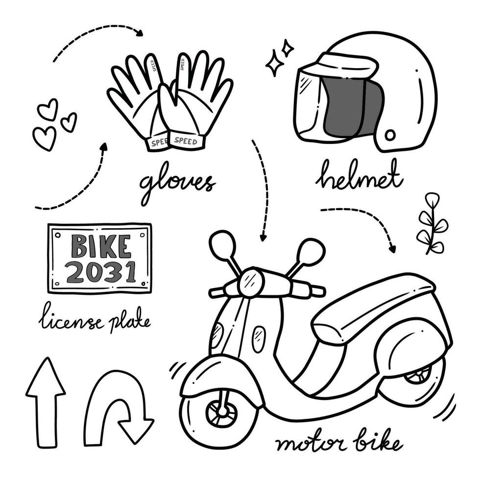 vector handrawing motocicleta gráfico elementos, moderno, clásico bicicletas