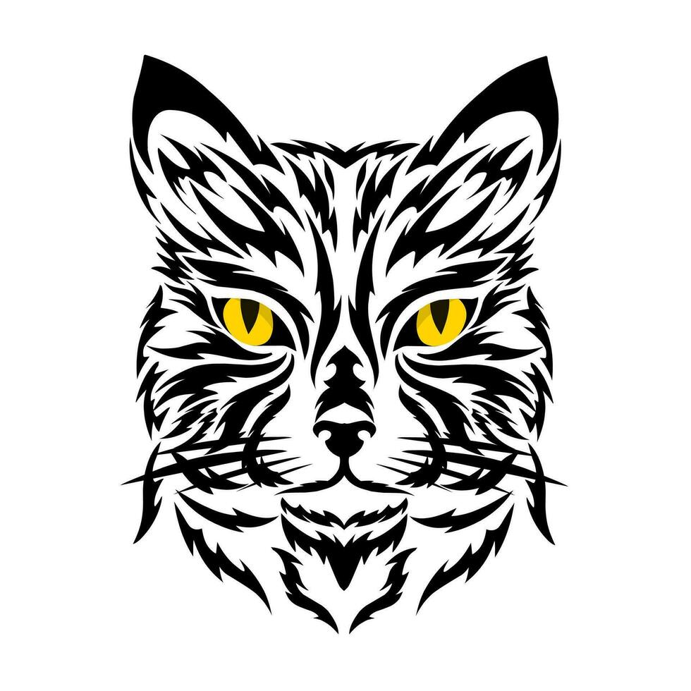 gráfico vector ilustración de tribal Arte tatuaje cara gato con amarillo ojos