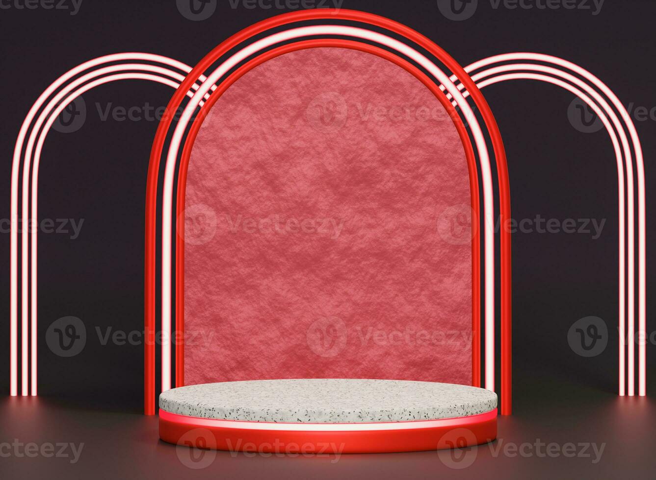 background circle red abstract 3d.Empty Cylinder Podium with Abstract Red Round Neon on Dark Background photo