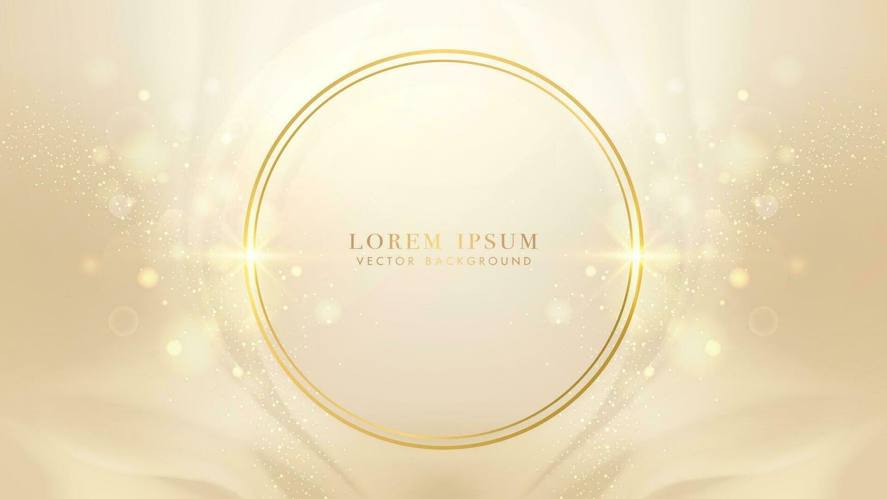 Gold circle frame elements with bokeh and glitter light effect decoration. Luxury style design background vector