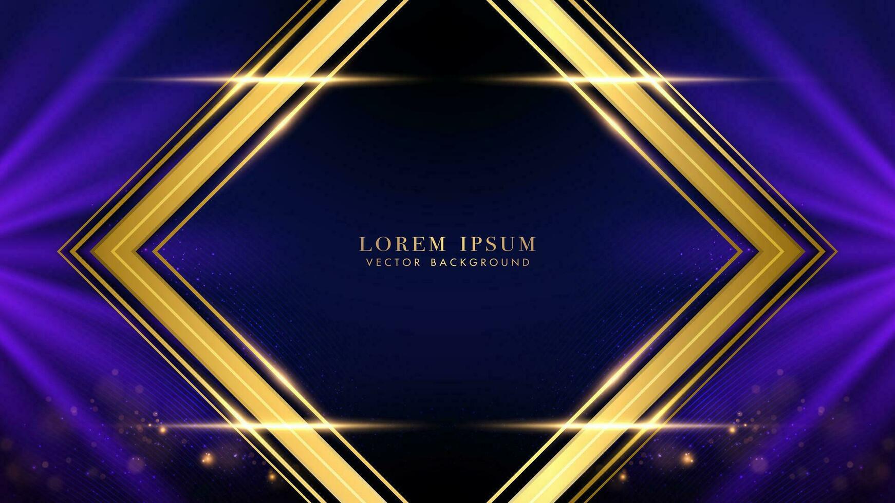 Luxury style design background with square golden frame, blue beam and sparkle glowing effect decoration vector