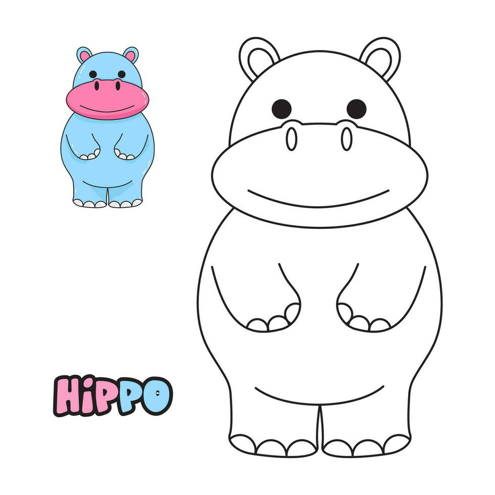 vector ilustración. colorante libro , colorante hipopótamo. dibujos animados animal. clipart conjunto para guardería póster, práctica habilidades