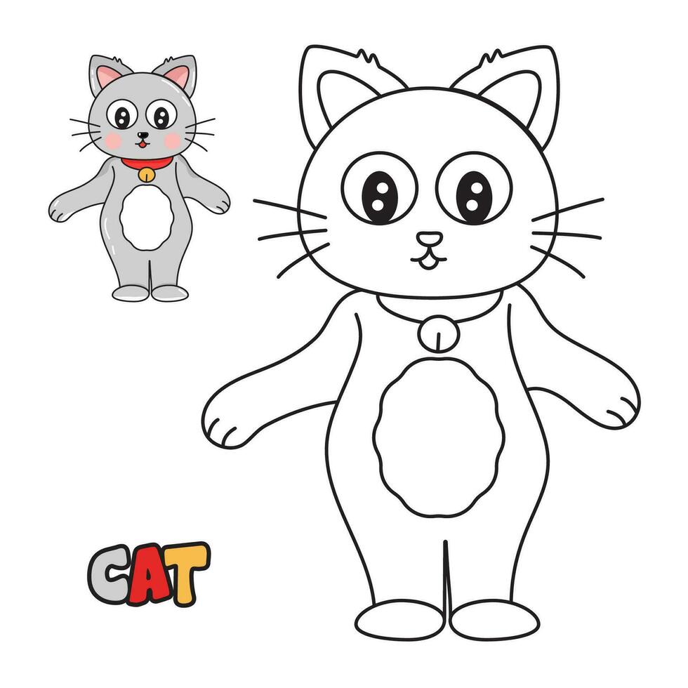 Vector illustration. Coloring book , Coloring Cat. Cartoon animal. Clipart set for nursery poster, Practice skills