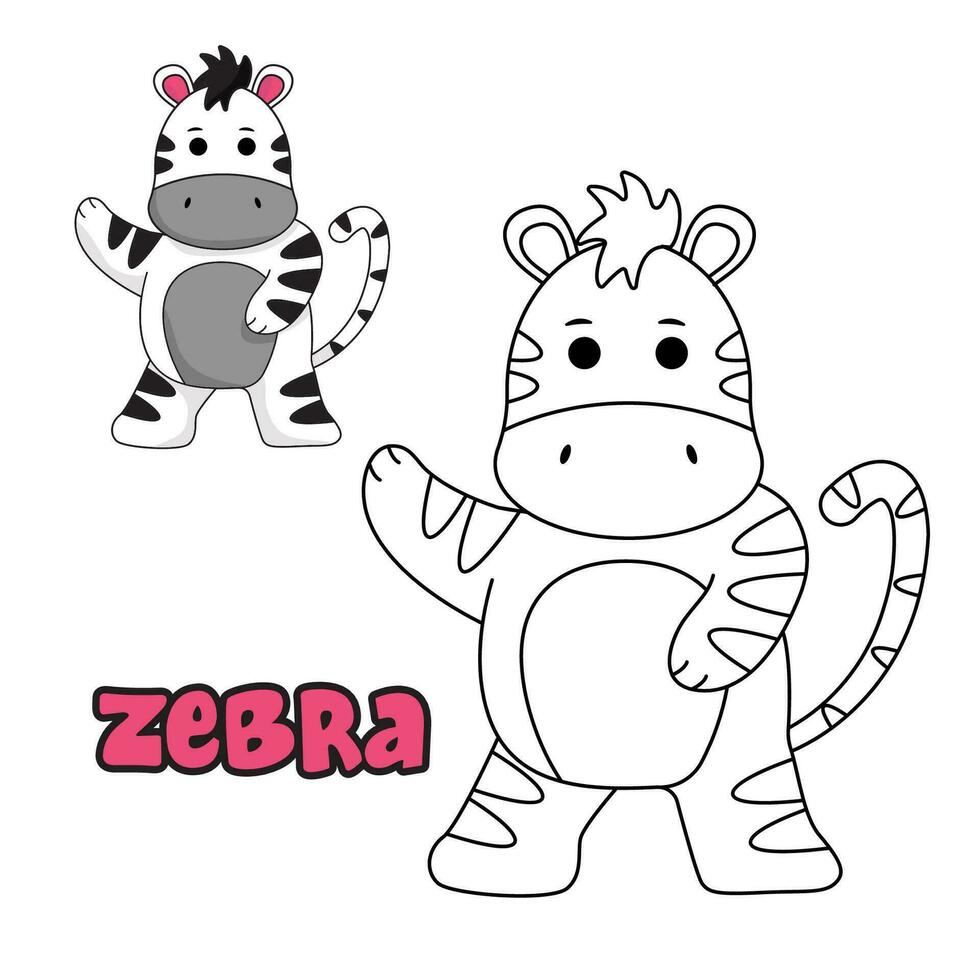 Vector illustration. Coloring book , Coloring zebra. Cartoon animal. Clipart set for nursery poster, Practice skills