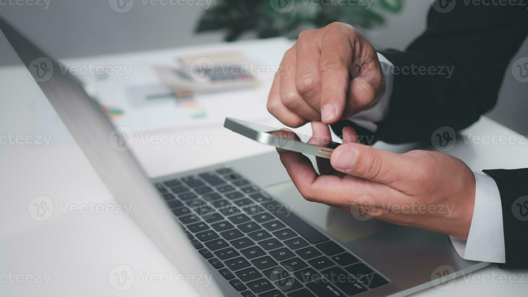 Businessman checking email on the phone screen. New email notification concept for business email communication and digital marketing. Inbox receives notification of electronic messages. photo