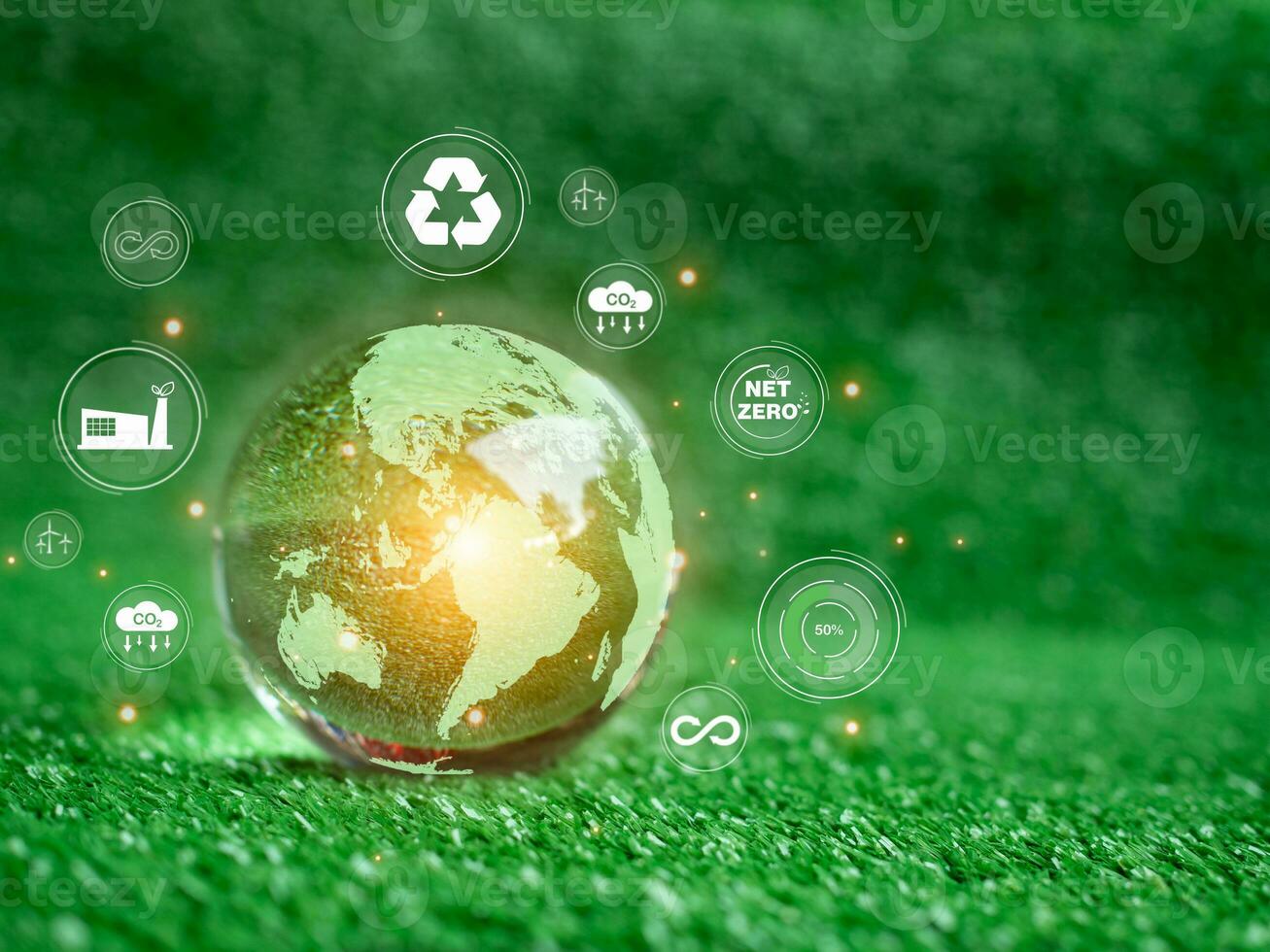 CO2 emission reduction concept, clean and friendly environment without carbon dioxide emissions. Planting trees to reduce CO2 emissions, environmental protection concept. photo