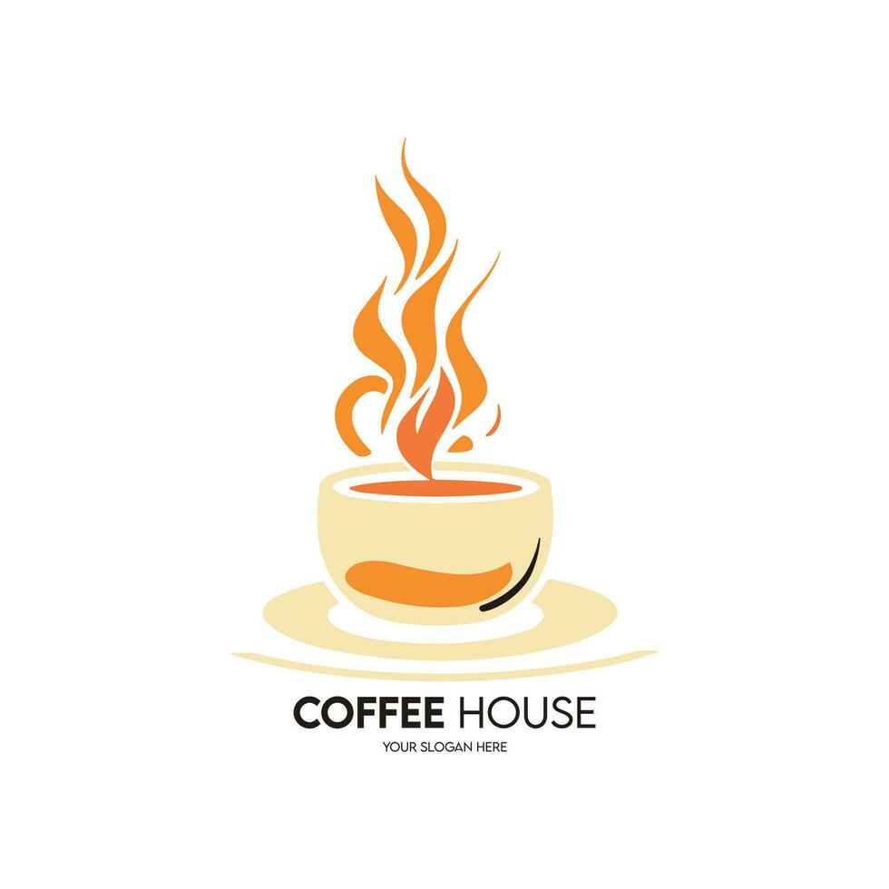 café casa logo modelo caliente café taza vector ilustración