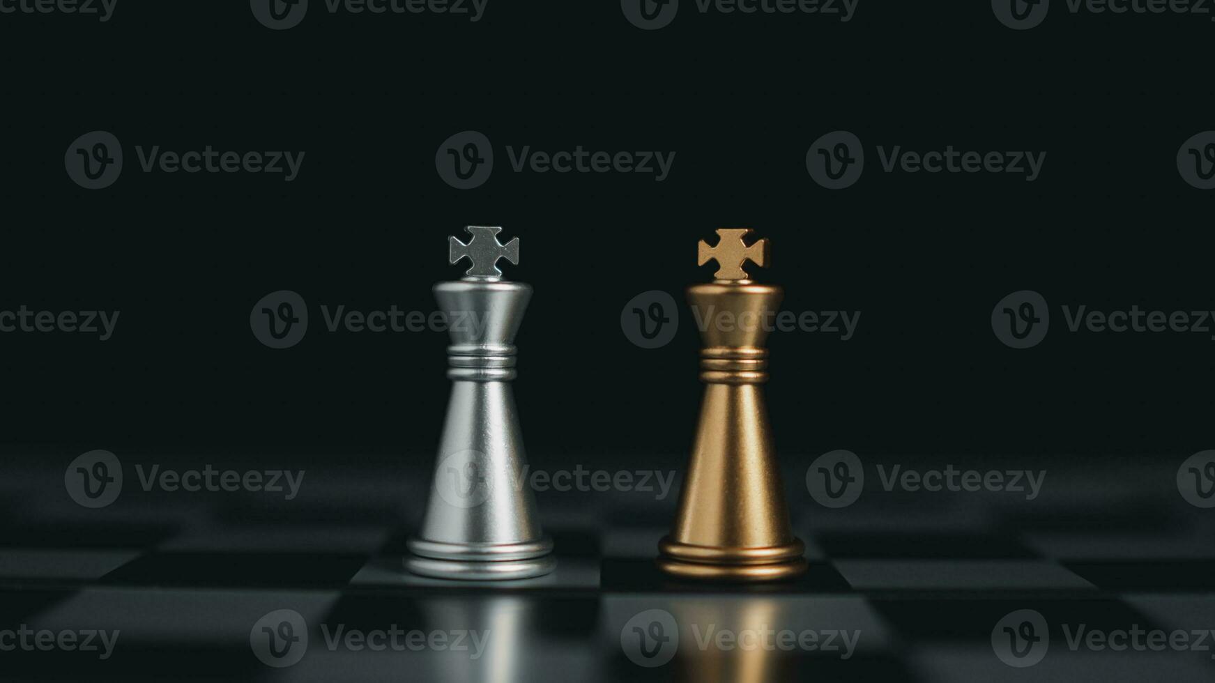 Gold and silver chess pieces in chess board game for business comparison. Leadership concepts, human resource management concepts. photo