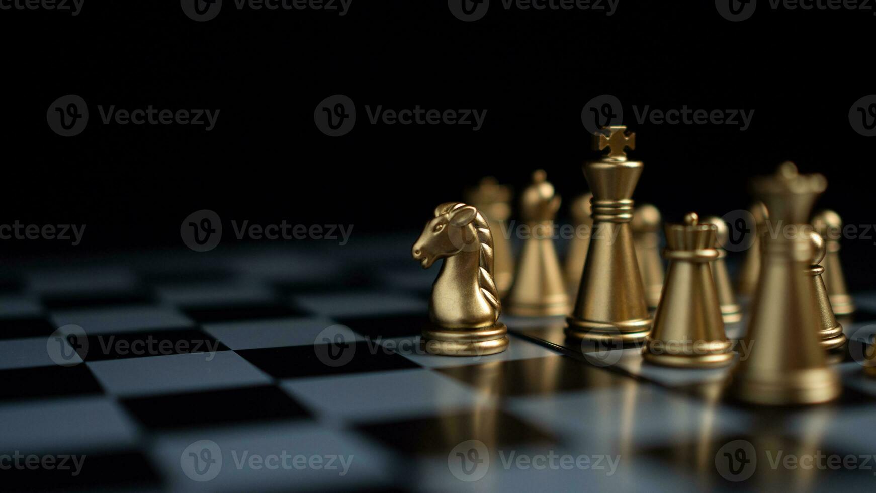 Gold and silver chess pieces in chess board game for business comparison. Leadership concepts, human resource management concepts. photo