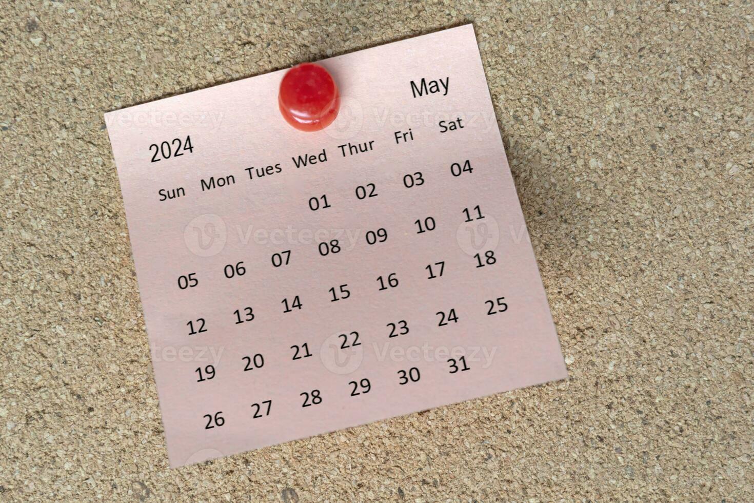 May 2024 calendar on sticky note. Reminder and 2024 new year concept photo