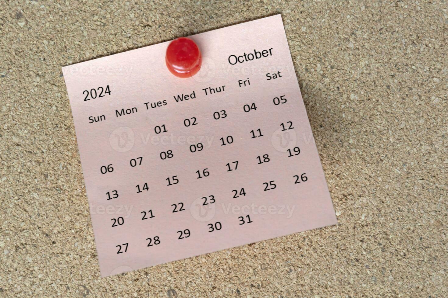 October 2024 calendar on sticky note. Reminder and 2024 new year concept photo