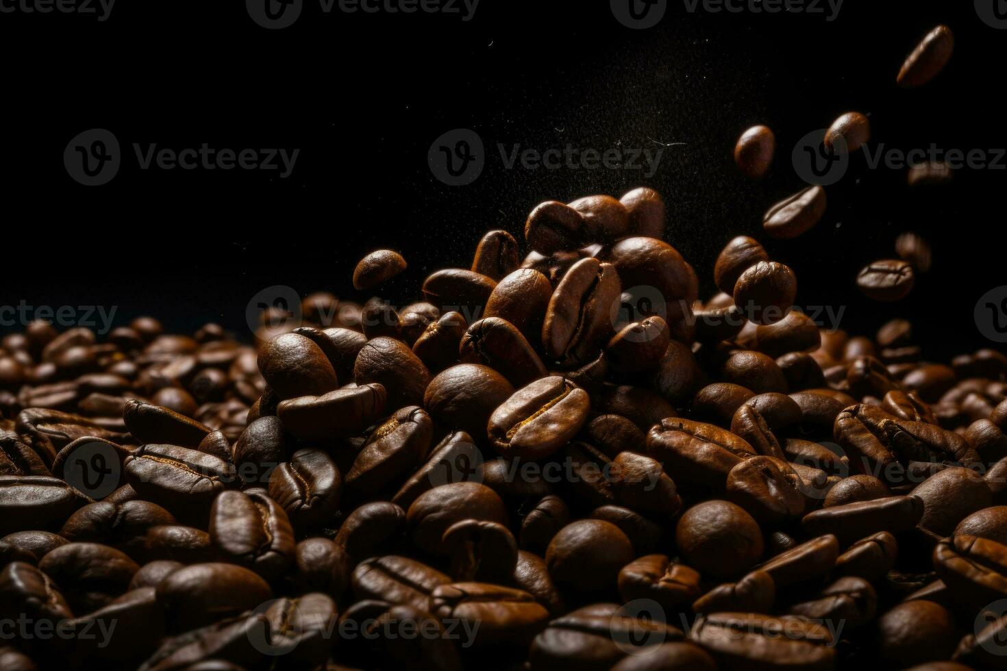 Coffee beans on dark background. Generative AI photo
