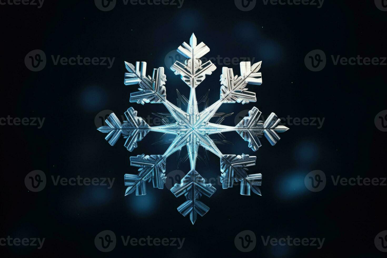 Single snowflake on dark background. Generative AI photo
