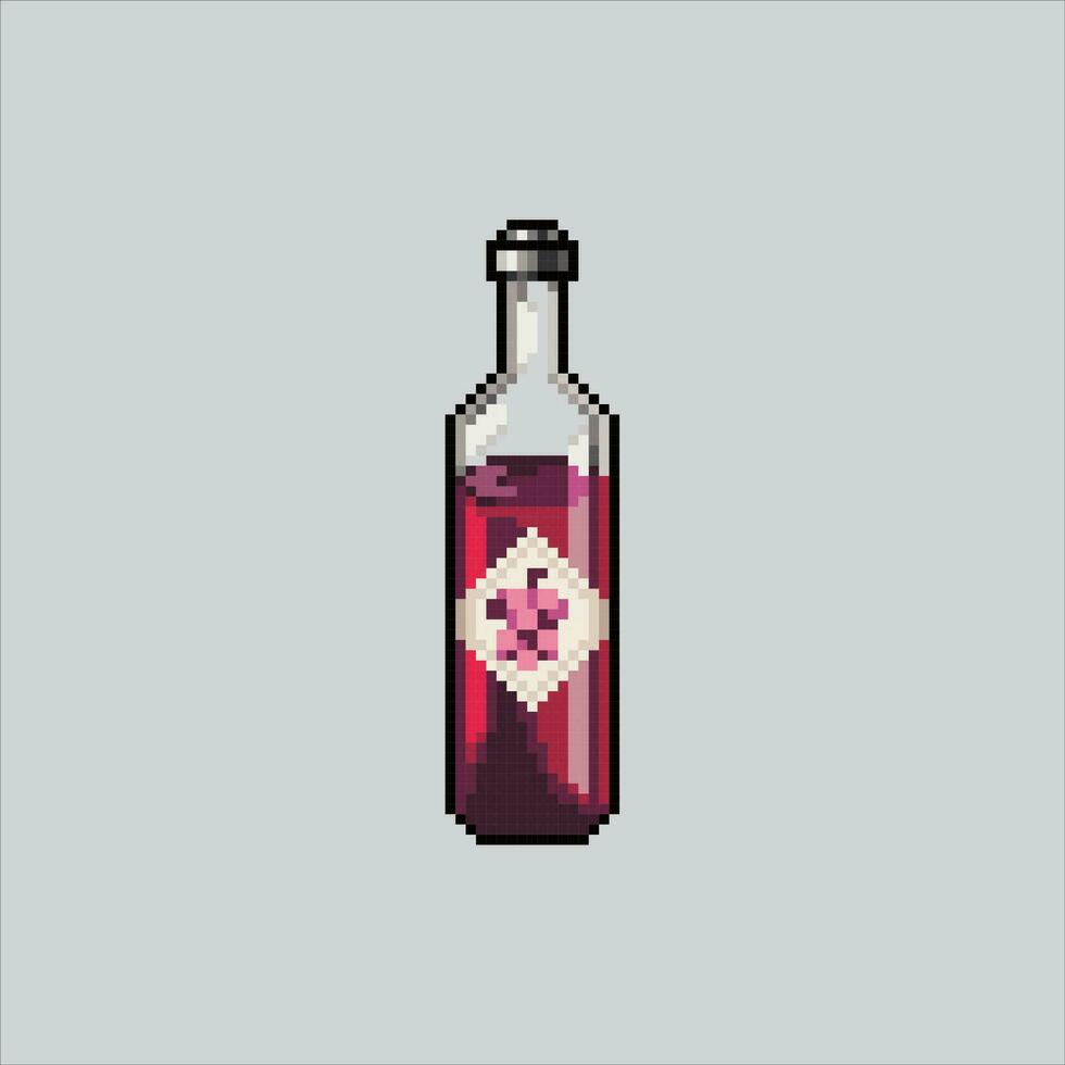 píxel Arte ilustración vino. pixelado vino botella. vino botella vaso pixelado para el píxel Arte juego y icono para sitio web y vídeo juego. antiguo colegio retro vector