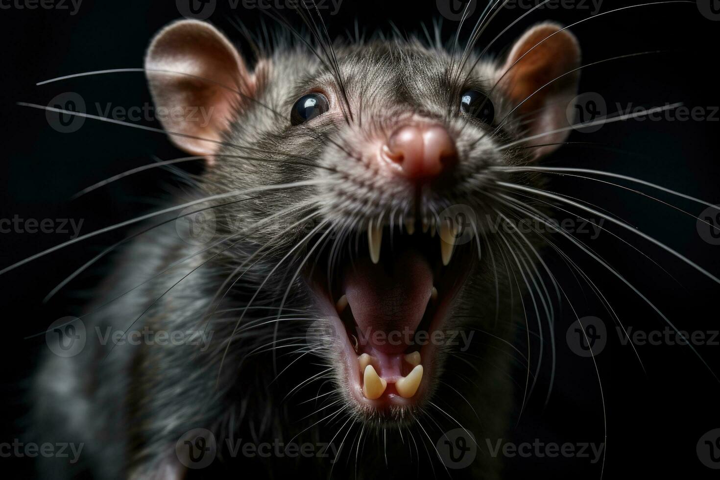 Aggressive rat on dark background. Generative AI photo