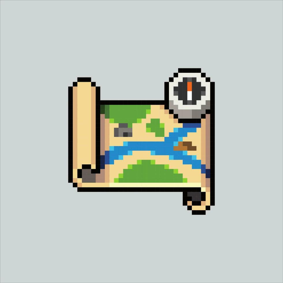 Pixel art illustration Map. Pixelated Map. Treasure Map pixelated for the pixel art game and icon for website and video game. old school retro. vector