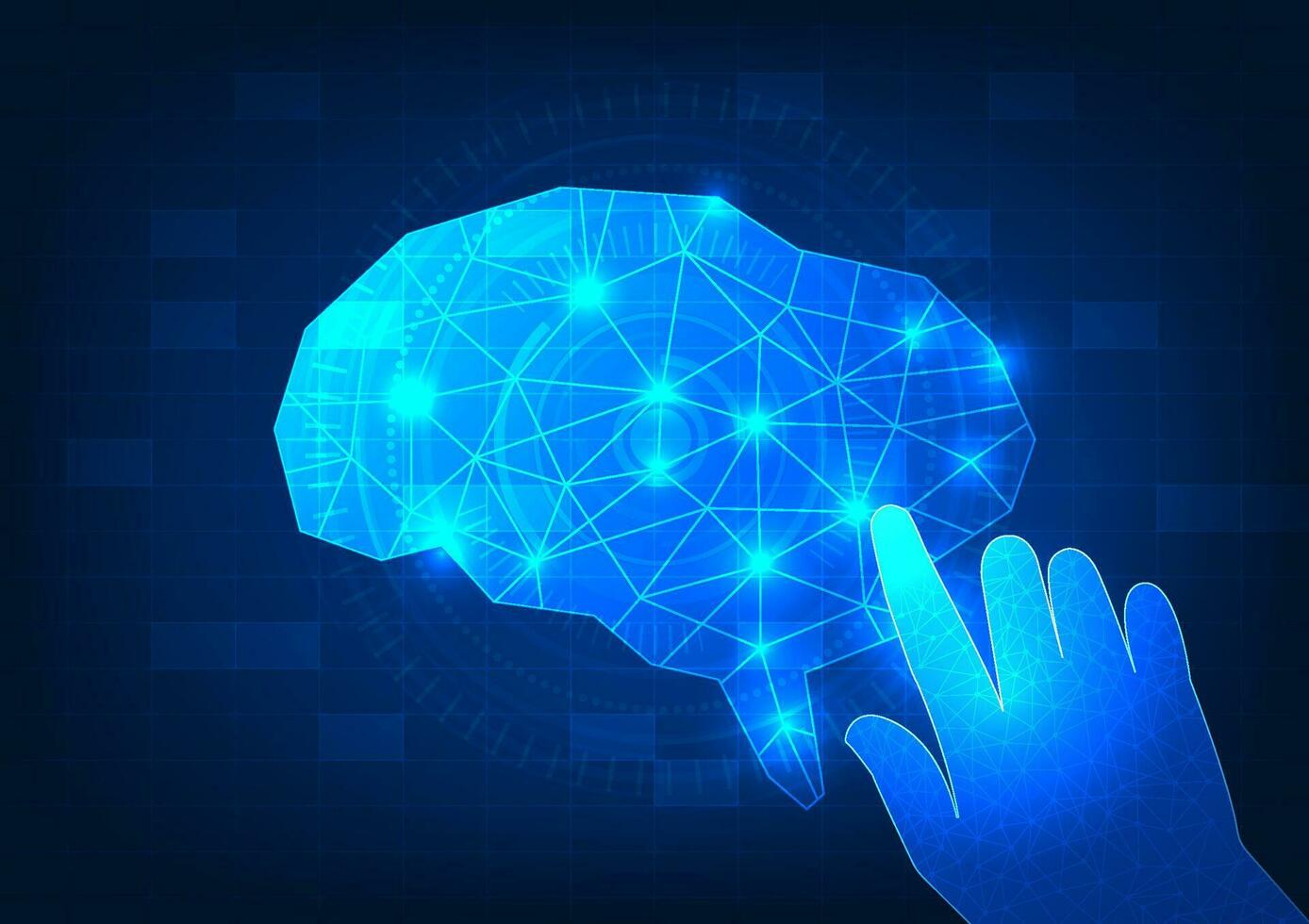 Artificial intelligence technology, or AI, that can process information quickly. Using the process of learning from data To help in human work The hand presses to the brain. vector