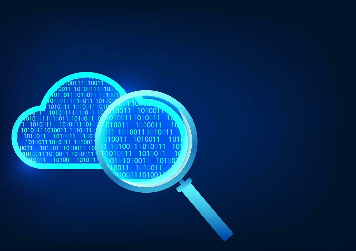 Information search technology A magnifying glass that shines into the clouds inside is a numerical code. It means finding data files in the cloud system. It is a place to store information vector