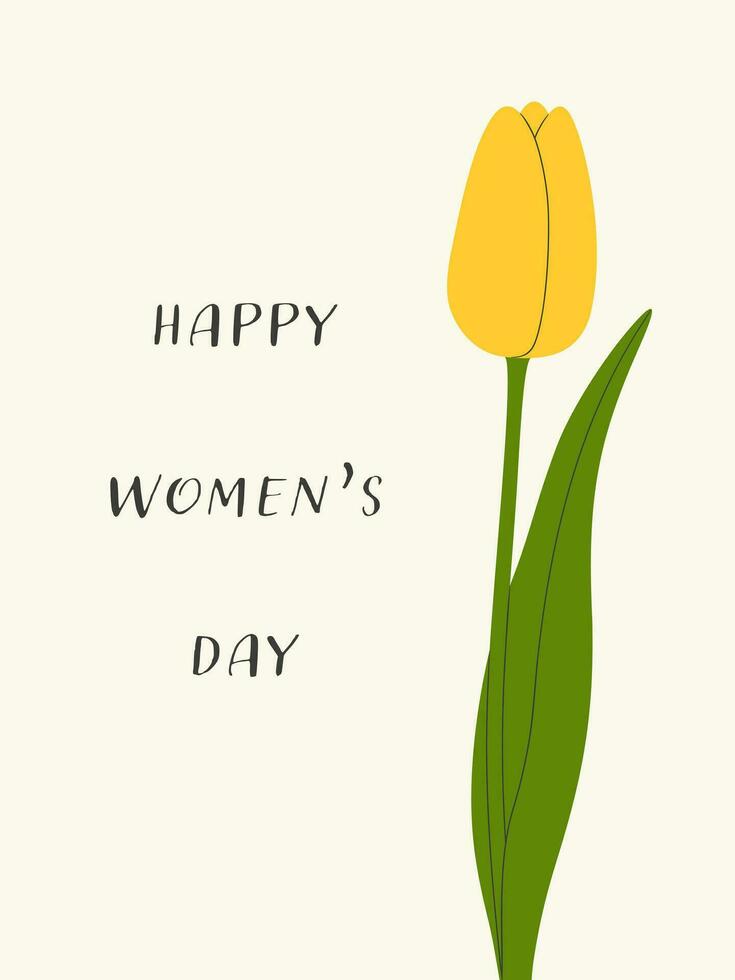 Happy Women's day greeting card with yellow tulip. vector