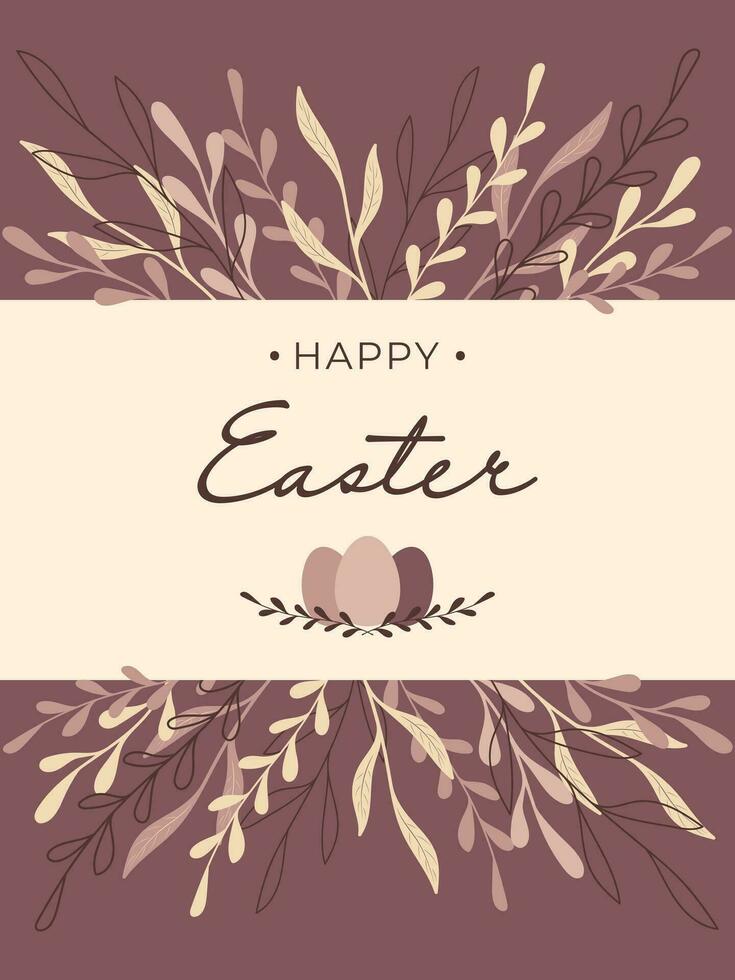 Happy Easter greeting card with floral decorated. vector