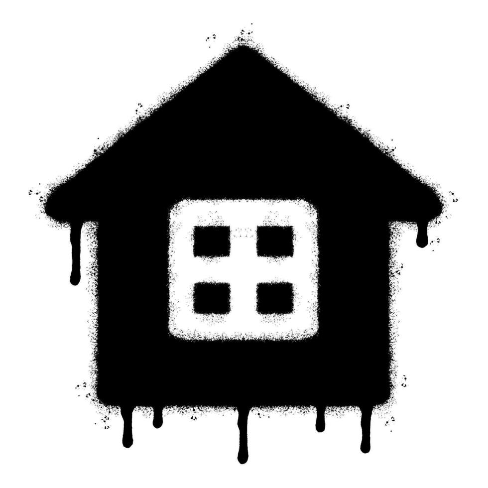 rociar pintado pintada hogar icono rociado aislado con un blanco antecedentes. pintada hogar icono con terminado rociar en negro terminado blanco. vector