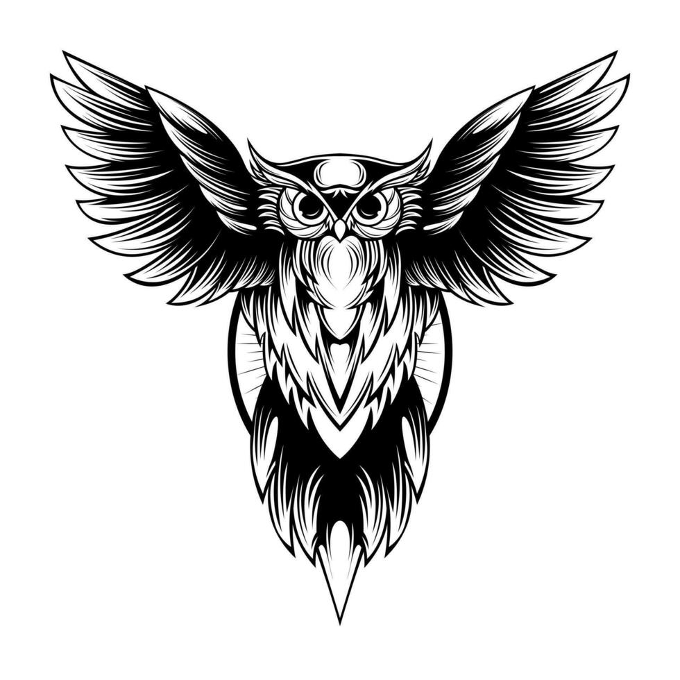 owl with wings and a black and white design vector