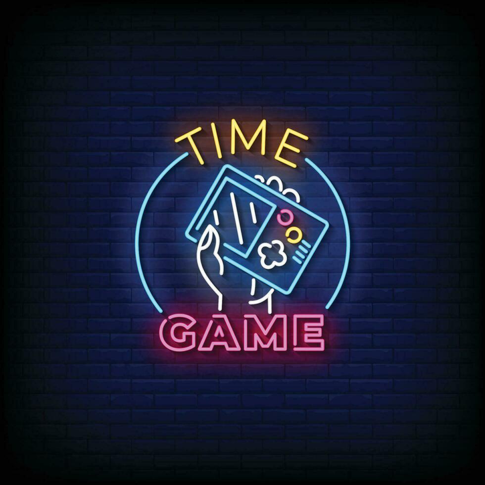 Neon Sign game time with brick wall background vector