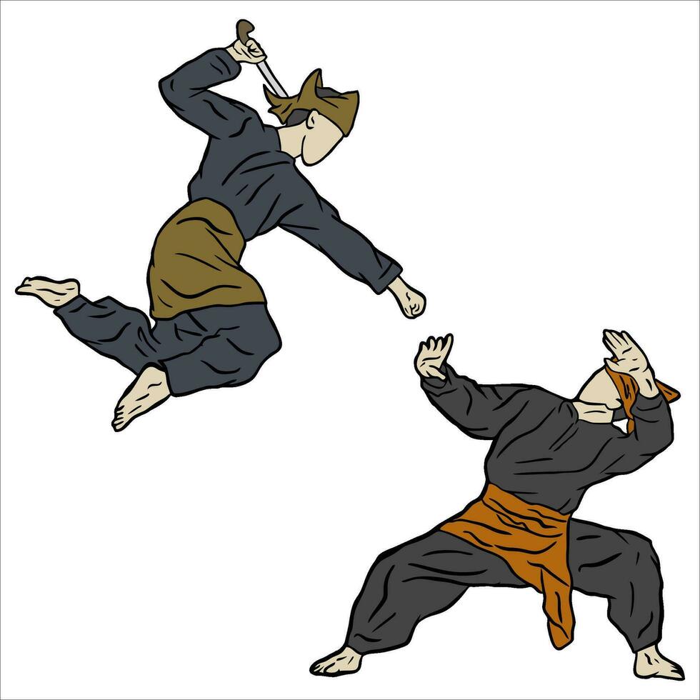 pencak silat vector ilustración acción actitud jurus silat