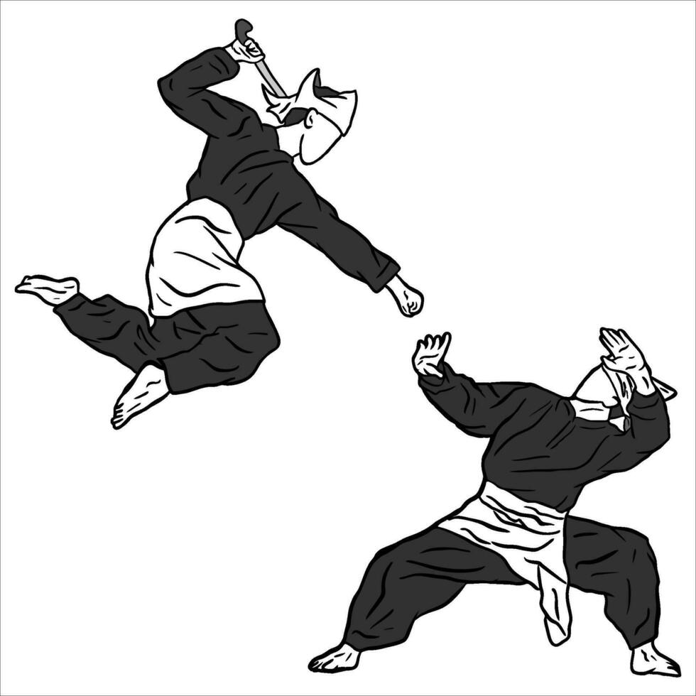 pencak silat vector ilustración acción actitud jurus silat