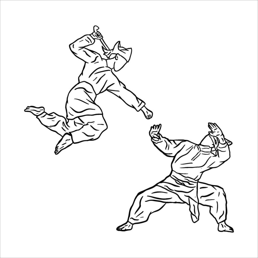 pencak silat vector ilustración acción actitud jurus silat