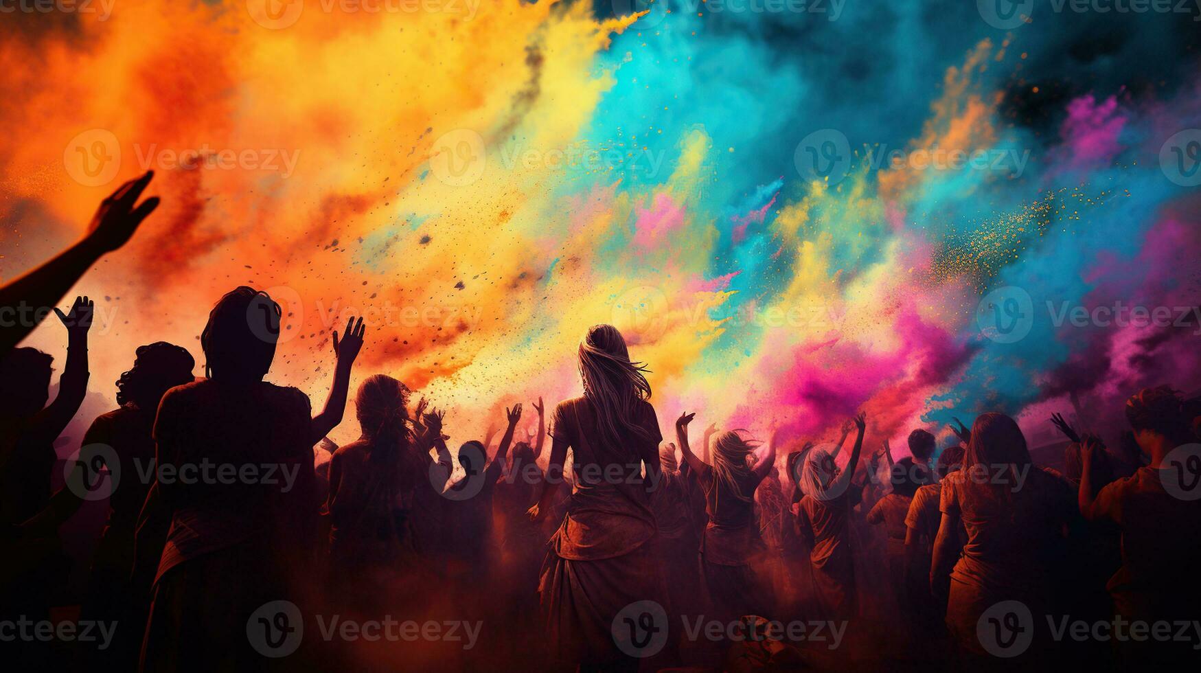 Joyful Color Explosions. Holi Festival Celebrations in Silhouette. Generative AI photo
