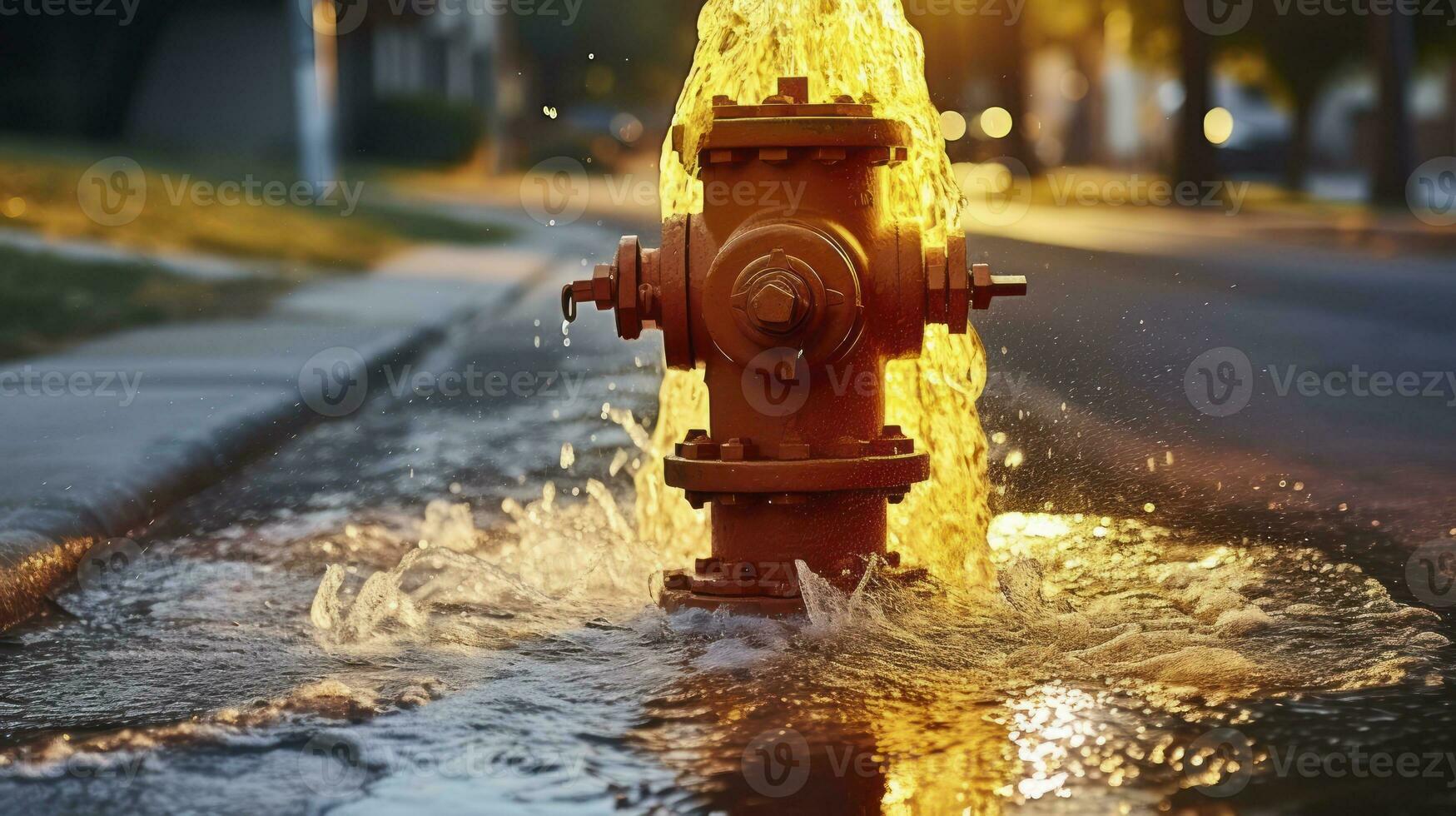 Street Flood - The Dramatic Pour from an Open Fire Hydrant. Generative AI photo