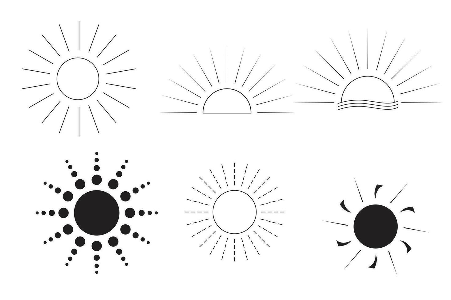 Hand drawn sunburst set icon eps vector