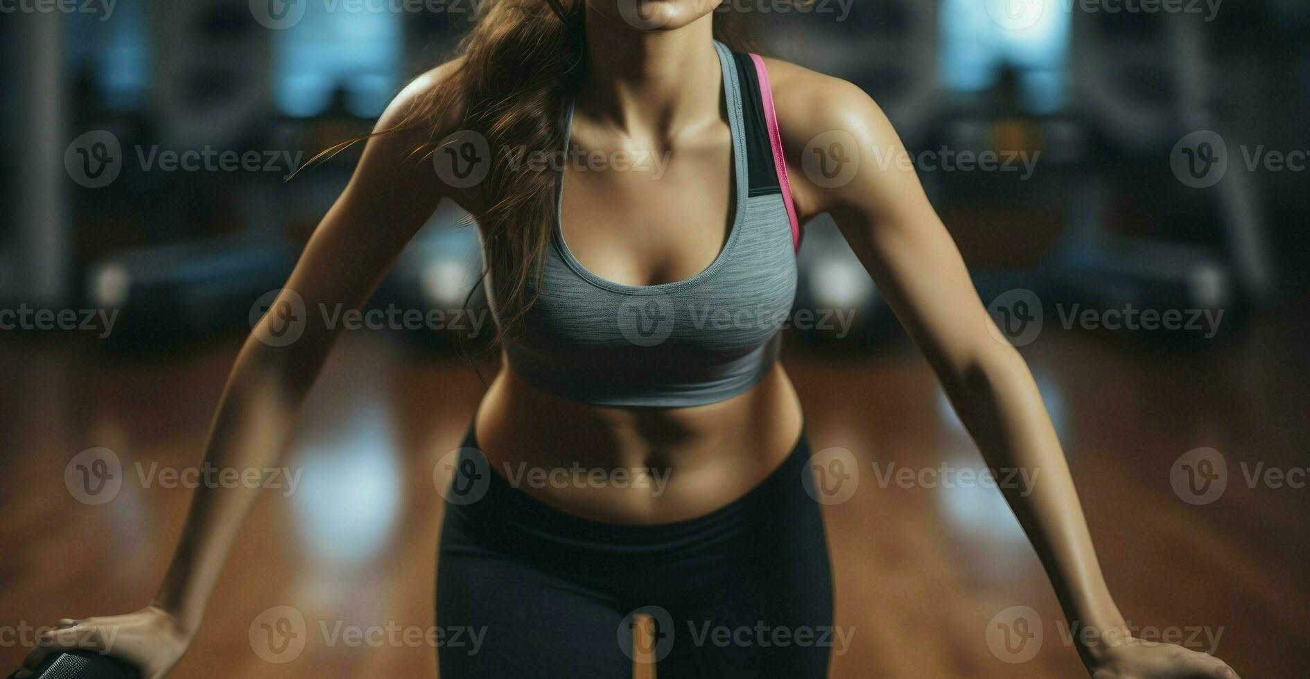 Woman's Passionate Workout - One woman training alone in gym. Generative AI photo